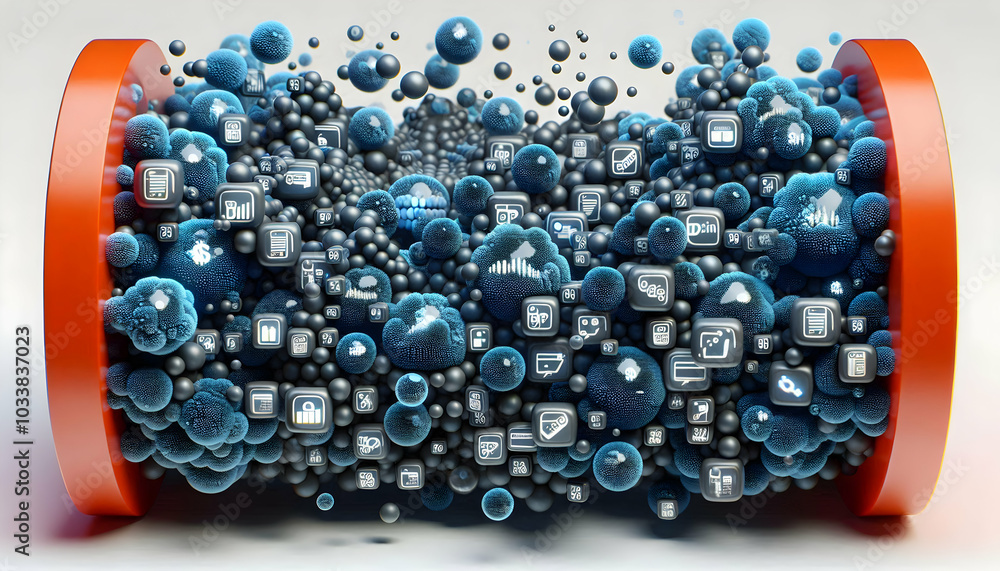 Poster 3d quantum foam bargain bubbles concept: extreme close-up of dynamic bubbles with price drops and pr