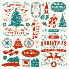 Fototapeta premium New Year set elements colorful