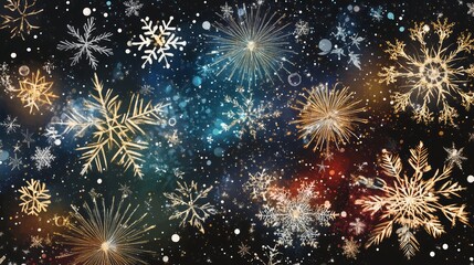 sparkling pattern of fireworks and New Year''s Eve elements