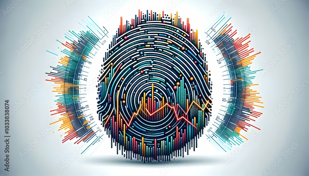 Poster 3d fingerprint pattern created from stock market trend lines and financial charts in vector format -