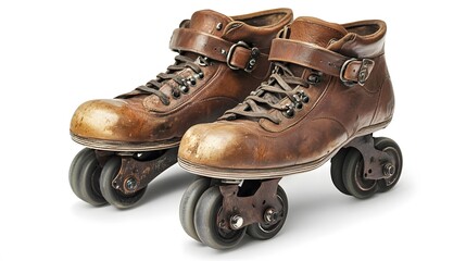 Vintage Retro Quad Roller Skates on White Background. 