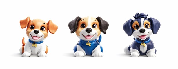 Naklejka premium Adorable cartoon dogs with playful expressions and colorful accessories for a fun and happy atmosphere