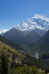 Majestic mountain vista with a clear blue sky
