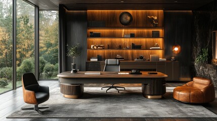Modern office interior with sleek furniture and decor