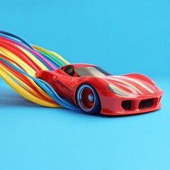 Sleek Red Sports Car with Rainbow Color Trails