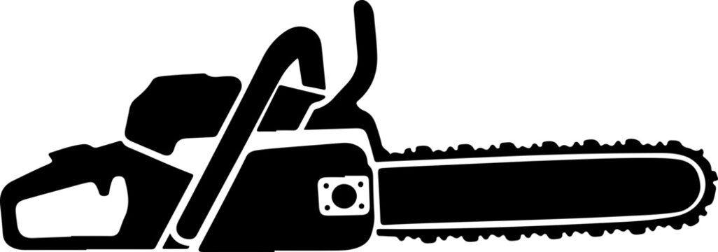 Vector Chainsaw Illustration: A sleek black silhouette of a chainsaw, ideal for construction or forestry graphics.
