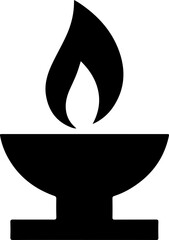 Silhouette of a Candle: A simple black icon depicting a lit candle with a flame, ideal for design projects or spiritual themes.