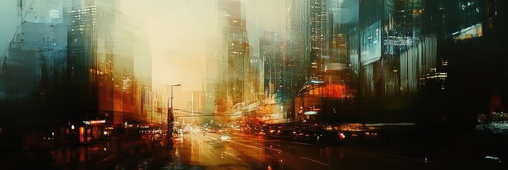 Fototapeta premium Abstract cityscape in muted tones with overlapping layers of texture and light