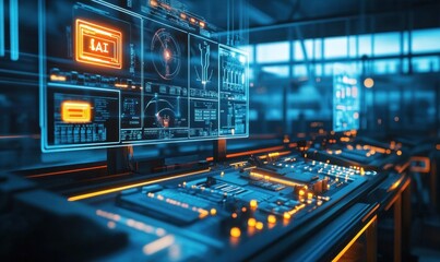 Fototapeta premium Futuristic Control Room with Holographic AI Interface