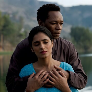 Portrait of African husband and indian wife 