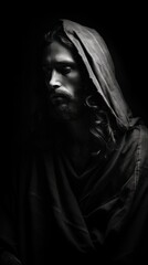 Monochrome Jesus portrait adult black.
