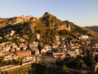 Naklejka premium Taormina drone view of the town