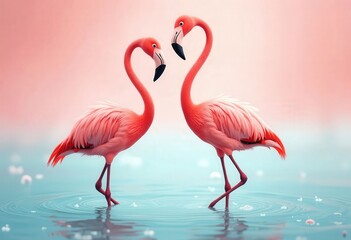 Fototapeta premium Two Pink Flamingos in Water .
