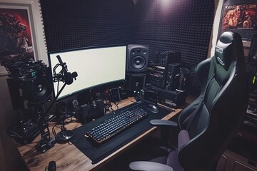 Naklejka premium Gaming Setup with Microphone and Studio Equipment