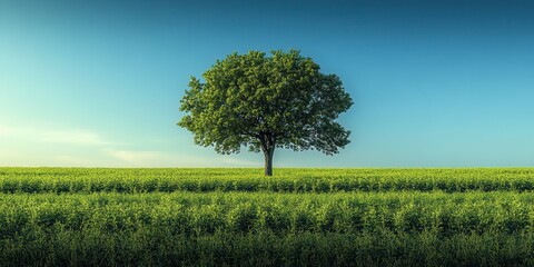 Obraz premium Lone Tree in a Vibrant Green Field