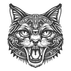 Obraz premium Geometric Patterned Feline with Open Mouth and Teeth