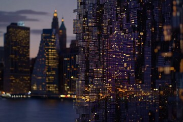 Fototapeta premium Modern Skyscrapers Illuminated at Night: A Cityscape of Lights