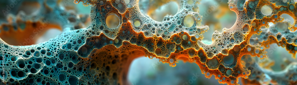 Poster fractal market ecosystem: a close-up of evolving fractal patterns representing market sectors and in
