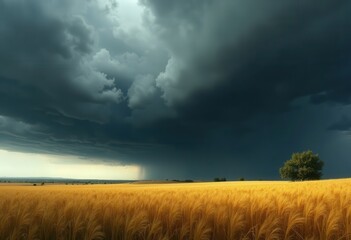 Wheat Field Under Storm Clouds .