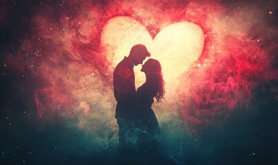 Obraz premium Romantic Silhouette in Heart-Shaped Smoke Background
