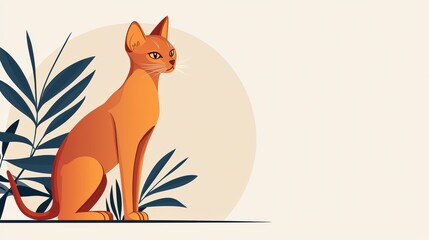 Obraz premium A colorful illustration of an orange cat sitting gracefully among leaf foliage