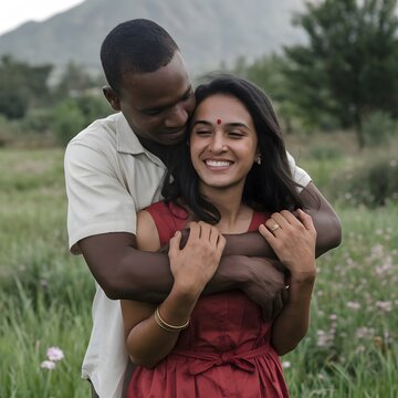 Portrait of African husband and indian wife 
