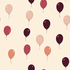 Vintage Burgundy, Pink, and Peach Balloons pattern on vintage beige fabric background, seamless repeating pattern, textile print style, minimal, warm balloon design, celebration decor, textiles