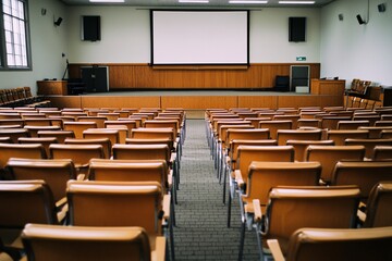 Empty Lecture Hall with Projection Screen - Ready for Learning
