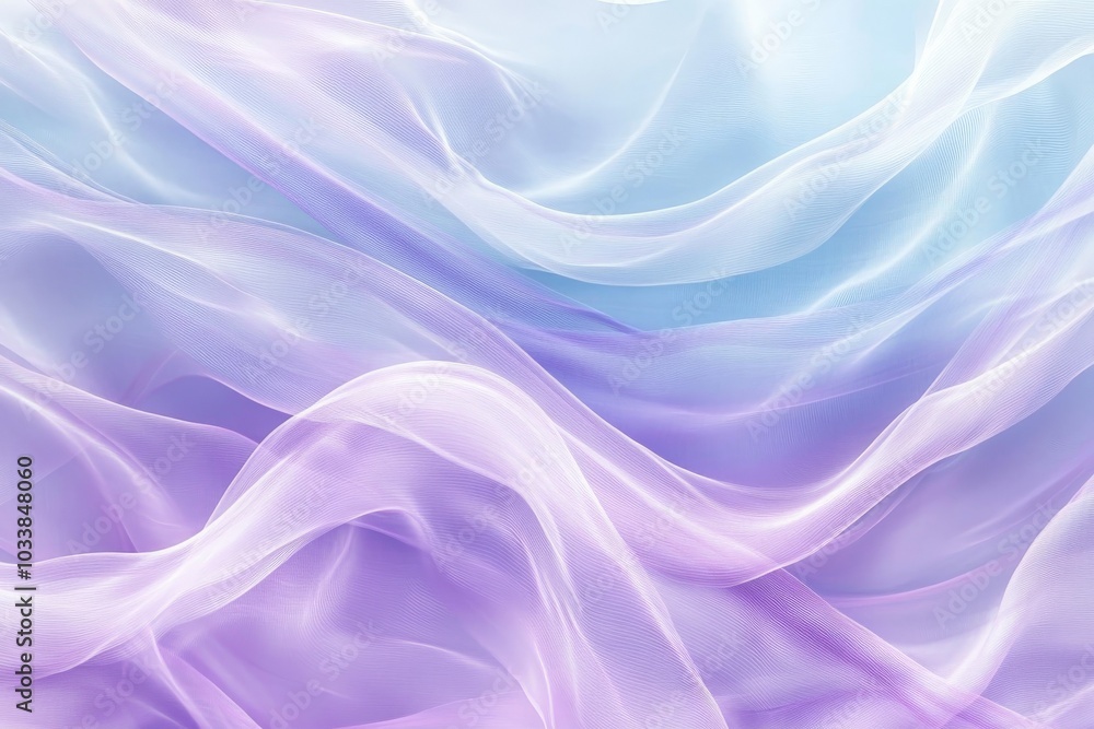 Poster the image depicts dreamy, sheer waves intertwining in delicate purple and blue tones, creating a cal