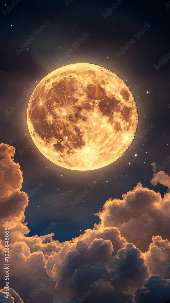 Wall mural full moon rising above illuminated clouds at