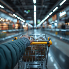 First-Person Grocery Shopping Experience with Shopping Cart - Modern Supermarket Perspective