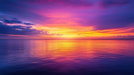 Fototapeta premium Vibrant Hues of Orange and Purple Above the Ocean