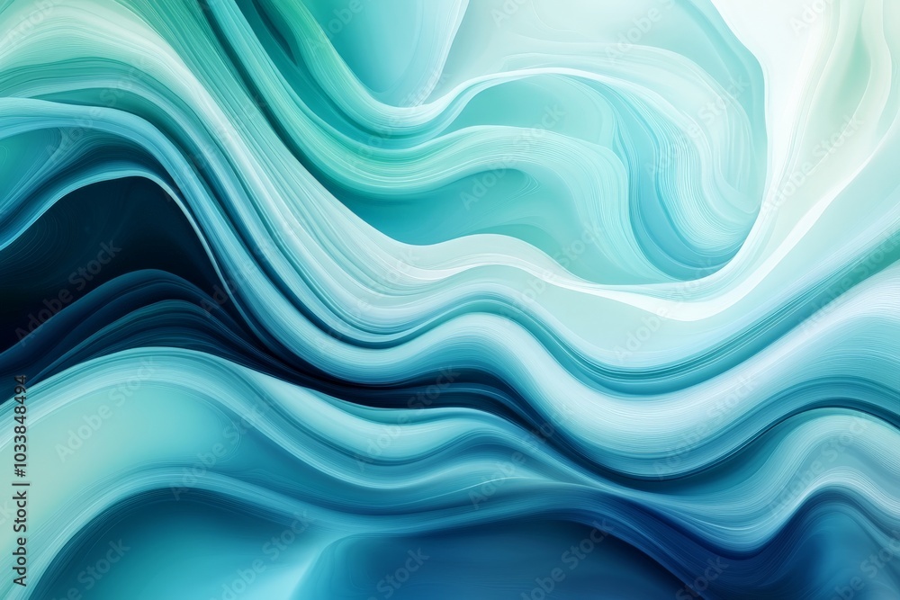 Poster This image presents a serene flowing design with shades of green and blue, creating a fluid motion that captures the tranquility and essence of nature in art.