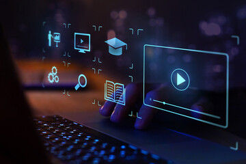 webinar or video tutorial online, education on internet, e-learning concept