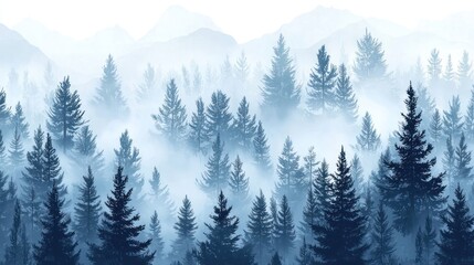 Fototapeta premium Seamless Pattern with Foggy Spruce Forest