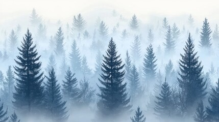 Seamless Pattern with Foggy Spruce Forest