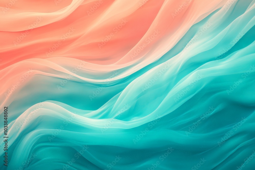 Aufkleber an abstract piece capturing soft, flowing waves in soothing aquamarine and peach tones, evoking feel