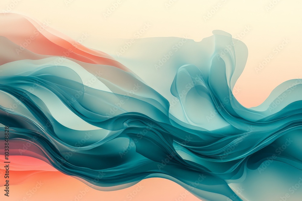Leinwandbilder a dynamic image featuring abstract waves in a teal and coral palette, capturing motion and fluid gra