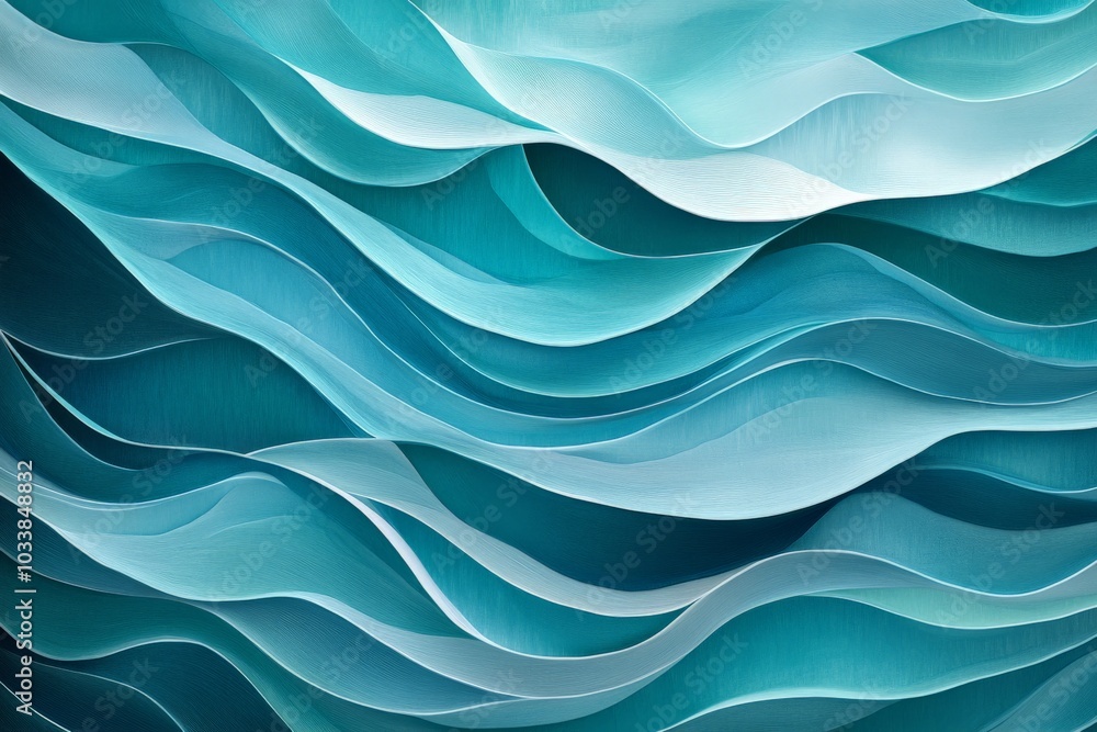 Poster This image showcases abstract ocean waves with fluid textures, creating a serene and dynamic visual experience through layered blue and turquoise hues.