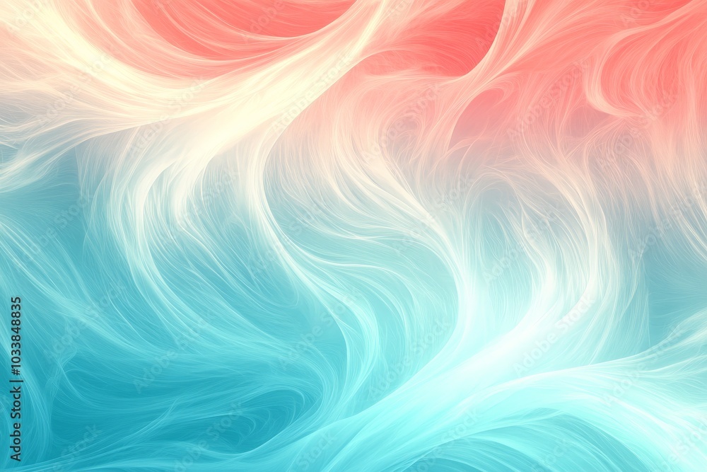 Leinwandbilder an ethereal composition with soft wisps and flowing forms in teal and coral tones, embodying a sense
