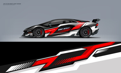 Sport racing supercar wrap livery design red and black color combination for universal medium vector eps10 ready to print printable file