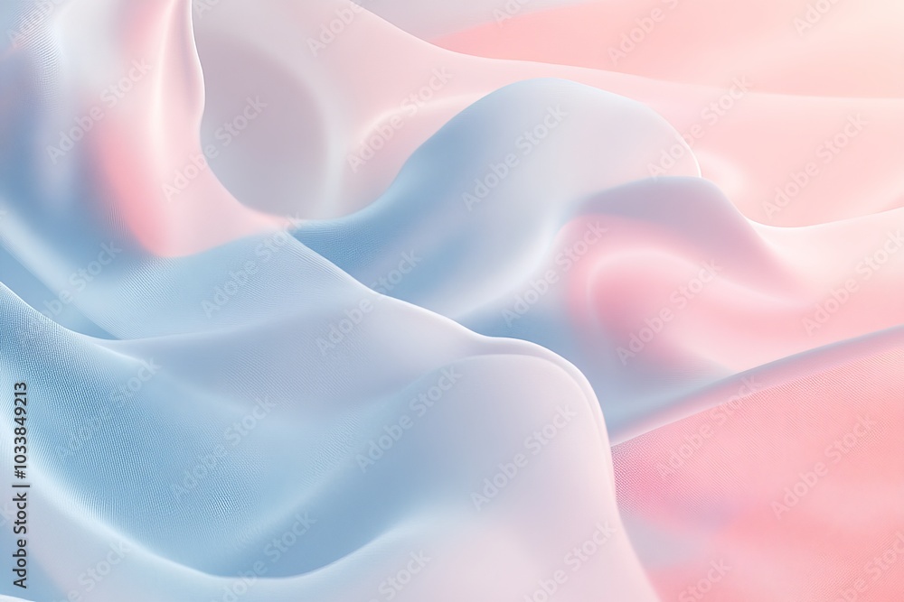 Poster this soothing image presents elegant pastel waves gently merging pink and blue shades, forming a tra