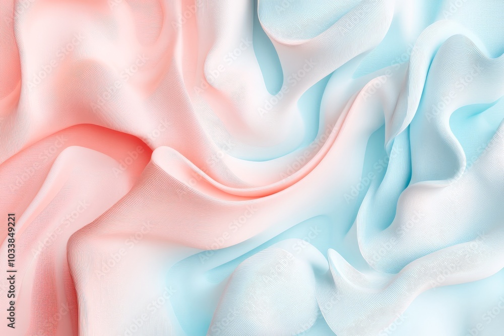 Poster This image showcases soft pastel swirls blending gentle pink and blue hues, creating a soothing and harmonious abstract pattern reminiscent of flowing fabric.