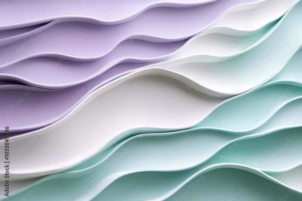 Poster this image presents abstract layered waves in mint and lavender hues, featuring a unique artistic st