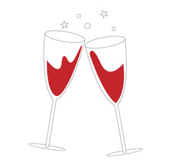 Two Clinking Glasses Line Art. Wine and other alcoholic drinks vector art