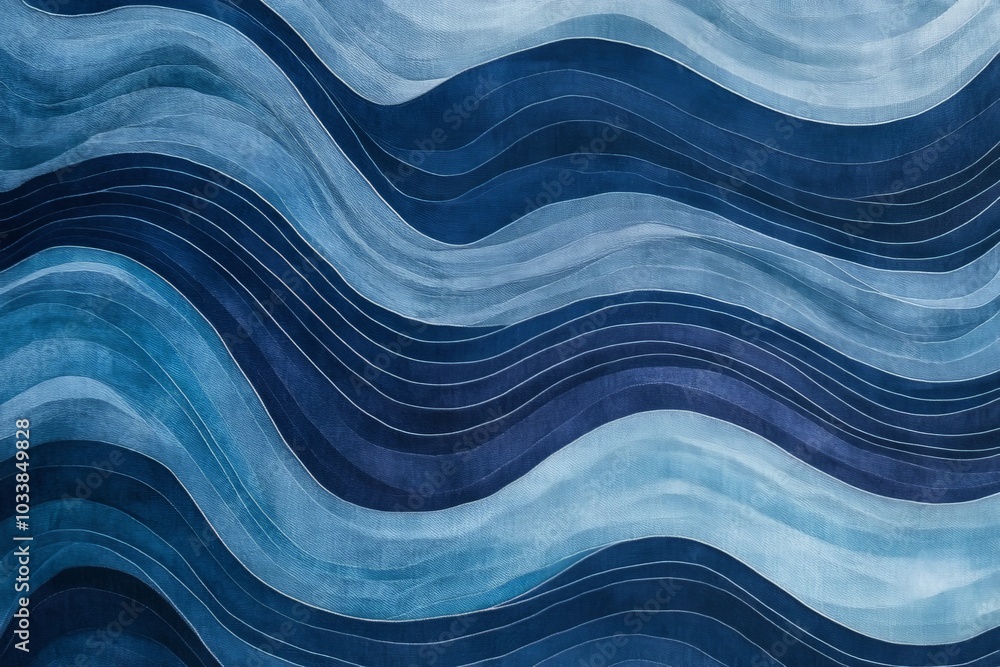 Poster image of blue wave-like patterns featuring flowing, rhythmic lines that resemble ocean waves, convey