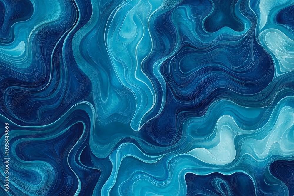 Aufkleber Abstract image featuring blue swirling patterns that evoke tranquility and fluidity, reminiscent of water currents or wind-blown fabric, creating a calming effect.