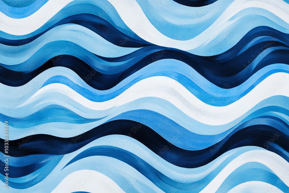 Leinwandbilder Abstract design showcasing wavy and flowing blue and white patterns, creating a sense of calm and rhythm, reminiscent of flowing water or gentle breezes.