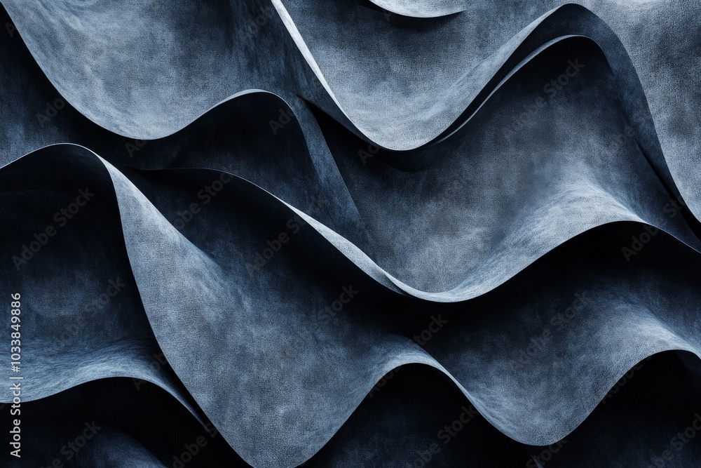 Fototapete Textured deep blue image with rhythmic waves and curves, creating a dynamic yet soothing effect, evoking a sense of depth and intricate artistic expression.