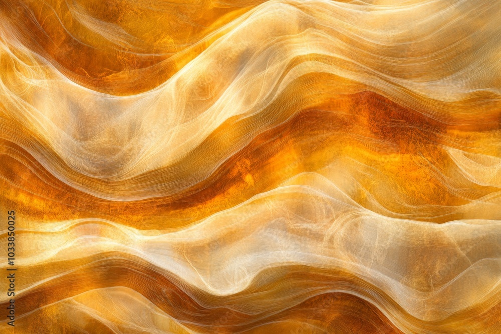 Poster Abstract wavy patterns in golden and orange fluid designs offer dynamic movement and bright warmth, creating vibrant and lively visuals perfect for energizing decor.